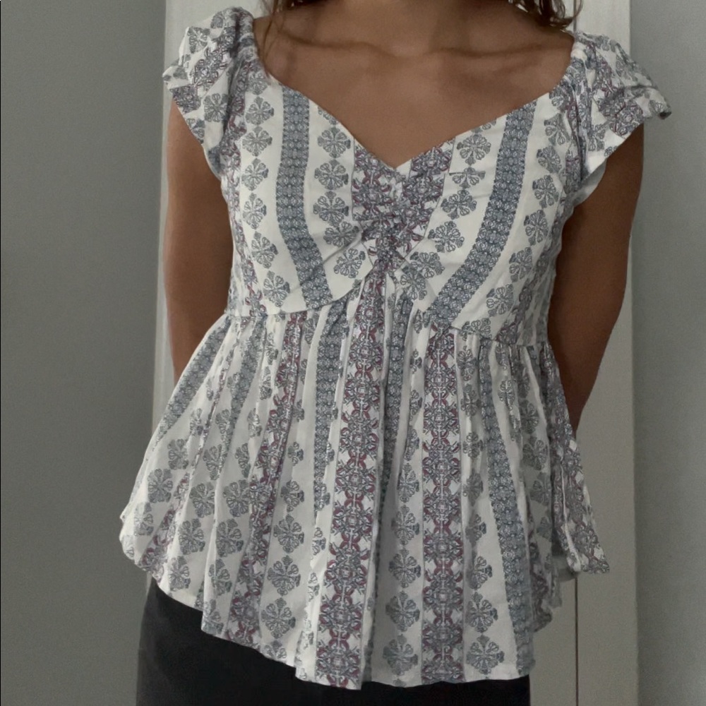 Japna white babydoll floral blouse